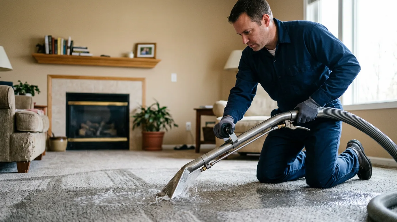 Water damage restoration technician working near Biscoe, AR